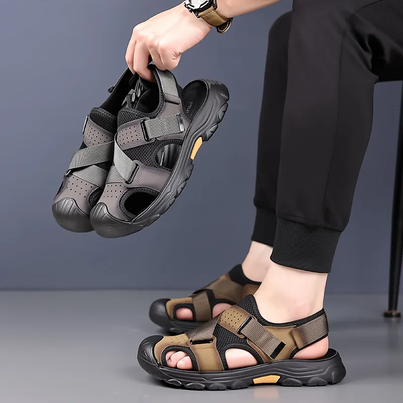 Mulinsen Beach Sandals Men Gray, Brown-11