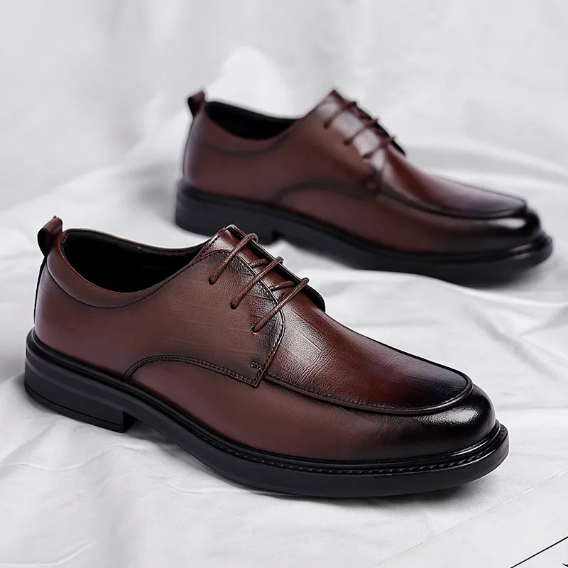 Mulinsen Dress Shoes Men Low Top Black Tea Brown-1