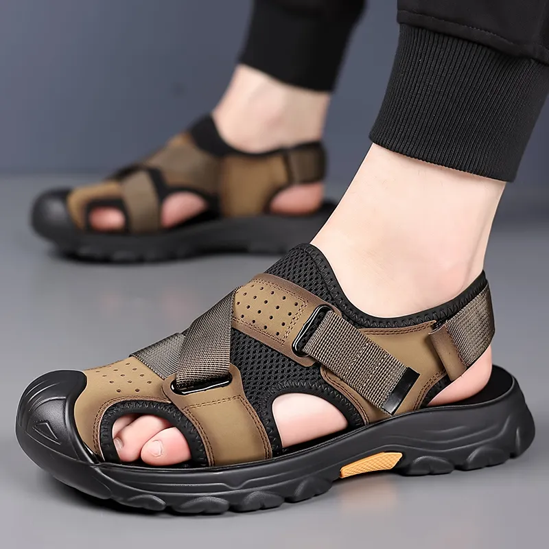 Mulinsen Beach Sandals Men Gray, Brown-12