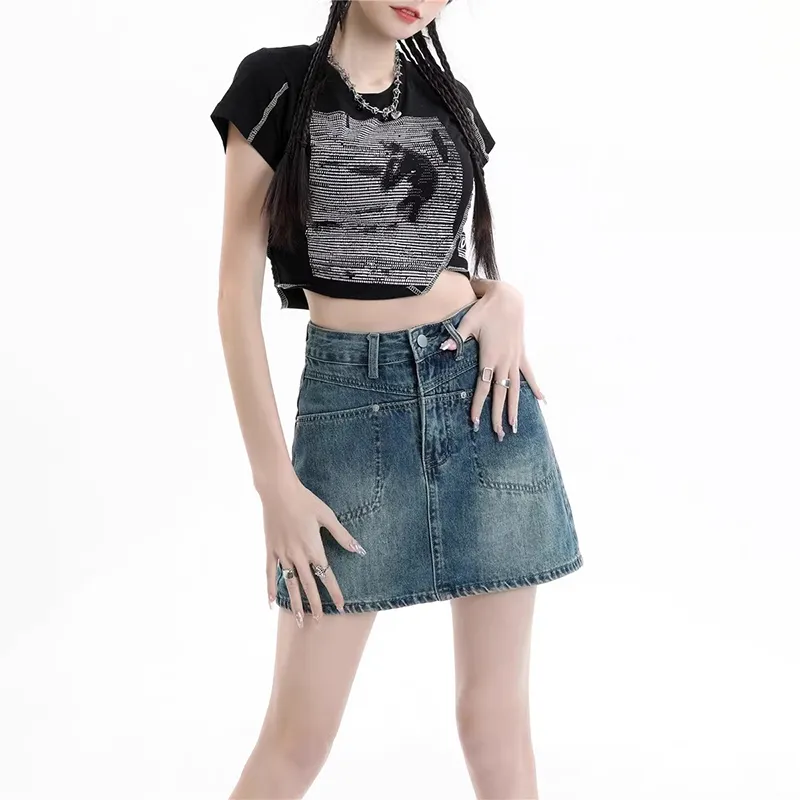 ZAVK Denim Short Skirts Women's Vintage Blue-3