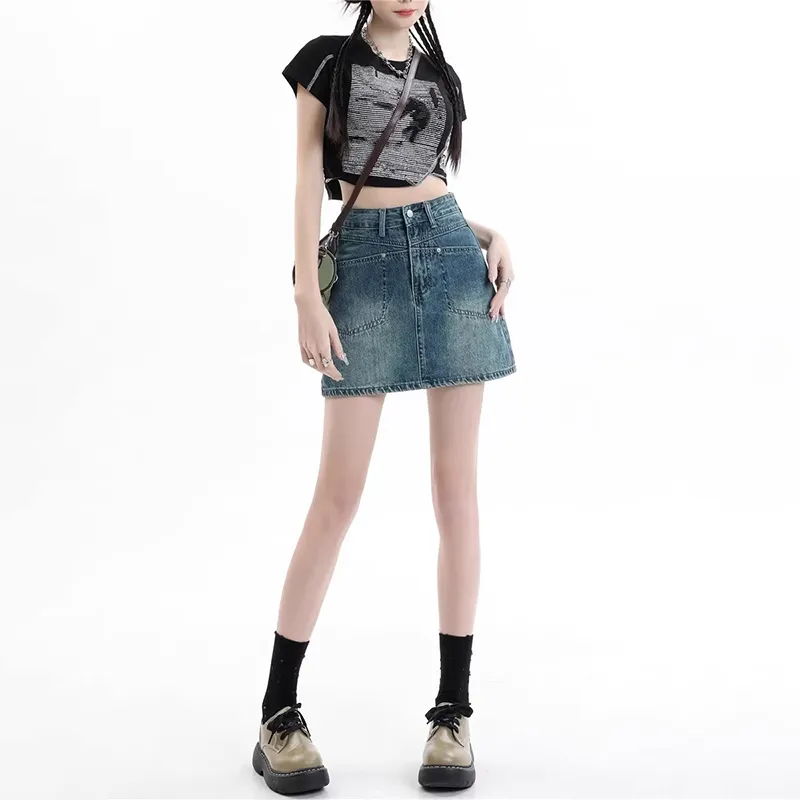 ZAVK Denim Short Skirts Women's Vintage Blue-4