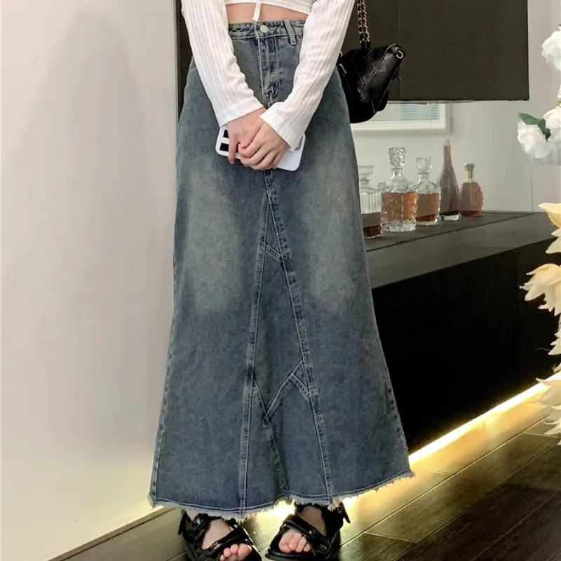 ZAVK Denim Long Skirts Women's Blue-2