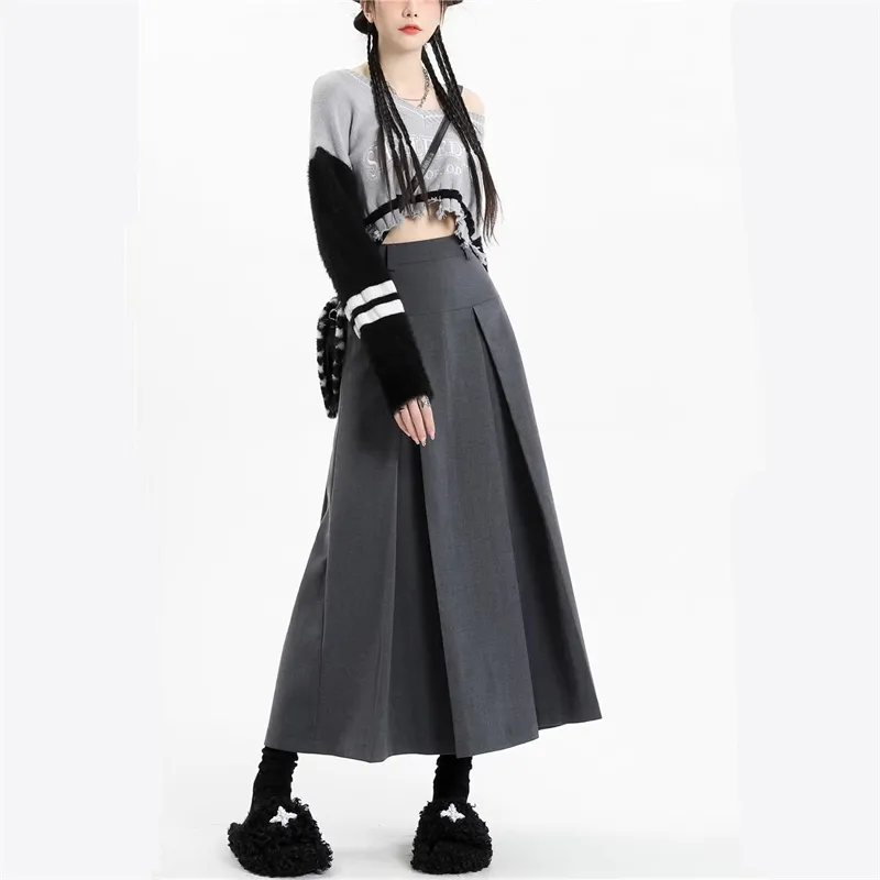 ZAVK Spring And Summer Casual Long Skirts Women's Concrete Gray-3