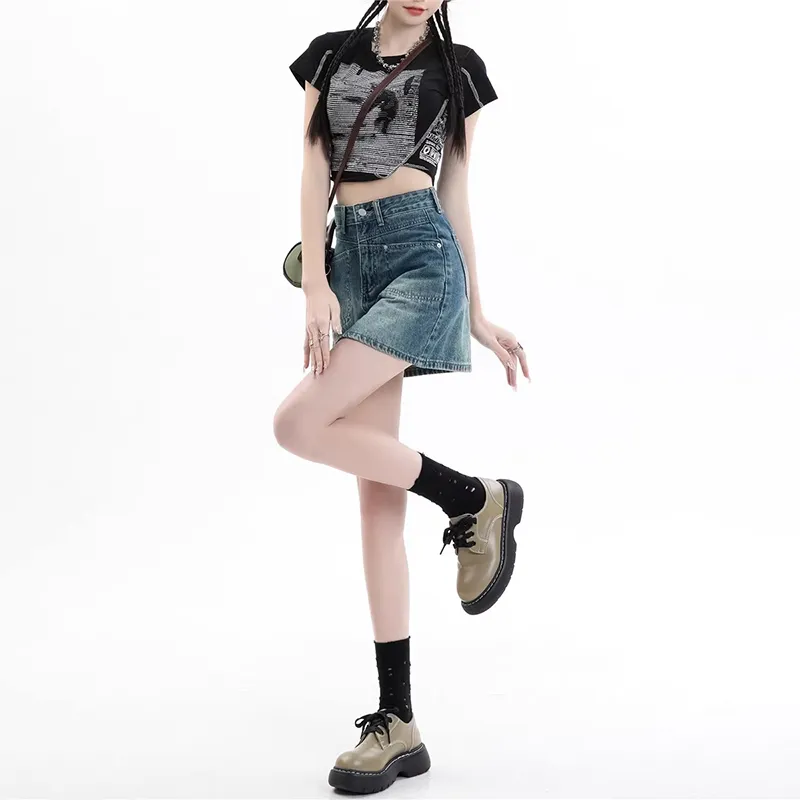 ZAVK Denim Short Skirts Women's Vintage Blue-2