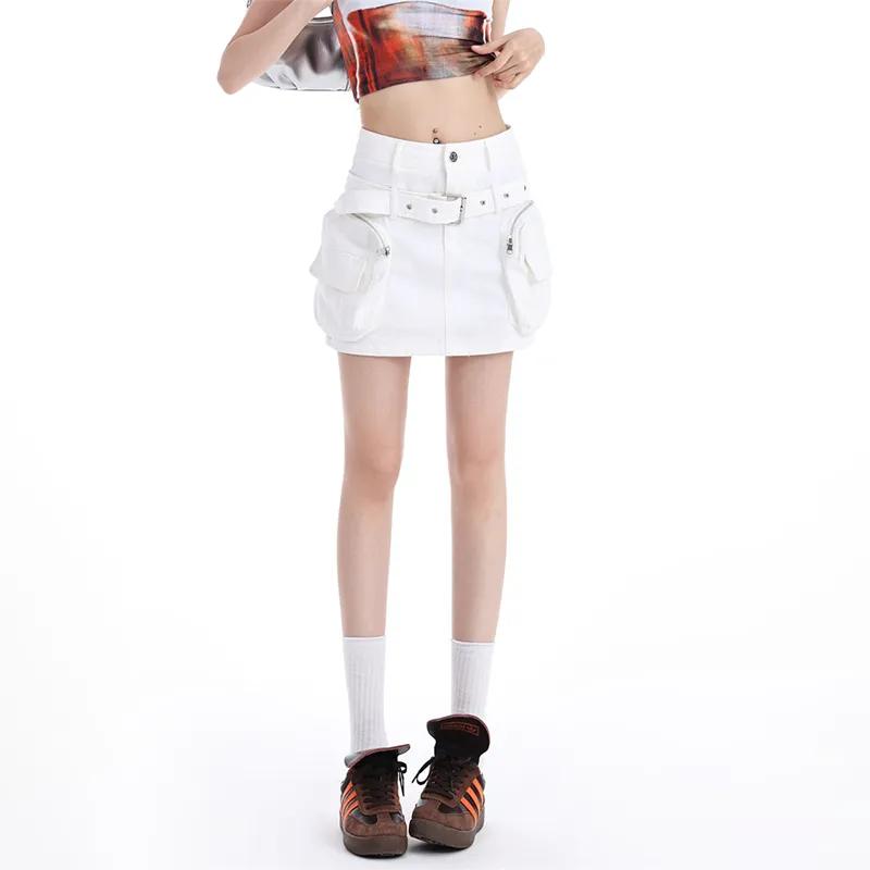ZAVK Cargo Short Skirts Women's White-6