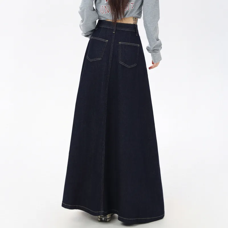 ZAVK Denim Long Skirt Women's Dark Blue-4