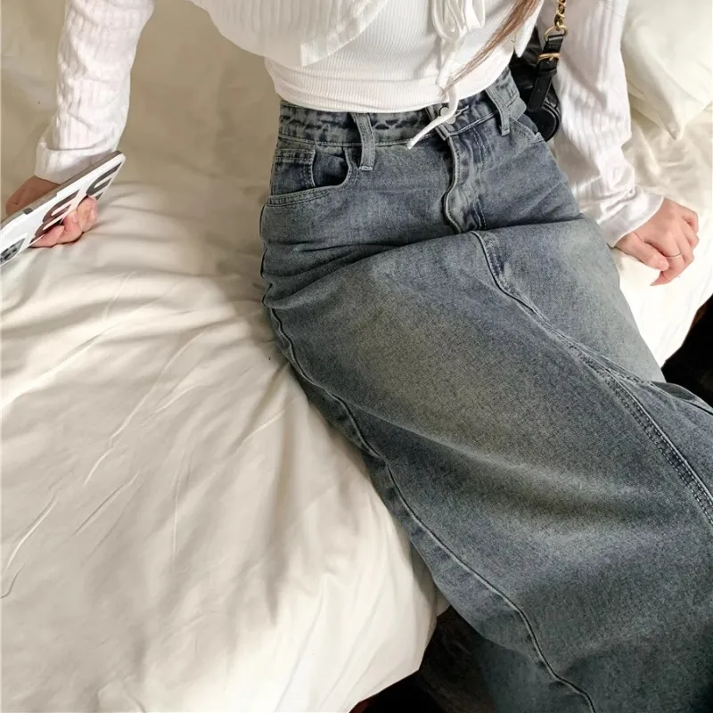ZAVK Denim Long Skirts Women's Blue-4