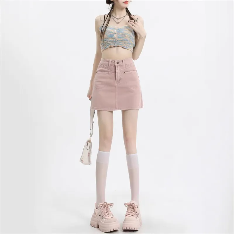 ZAVK Denim Short Skirts Women's Pink-2