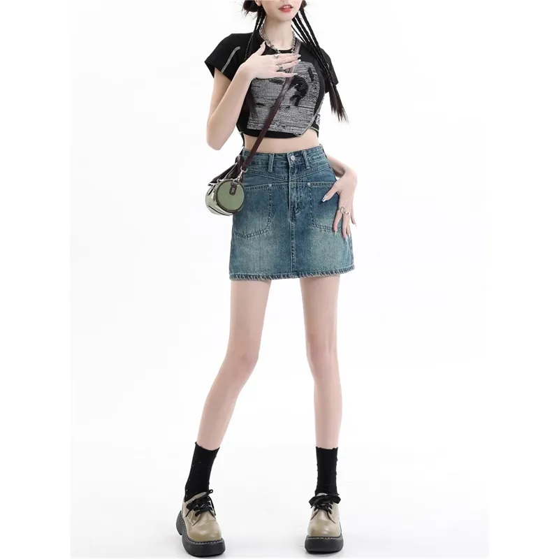 ZAVK Denim Short Skirts Women's Vintage Blue-2