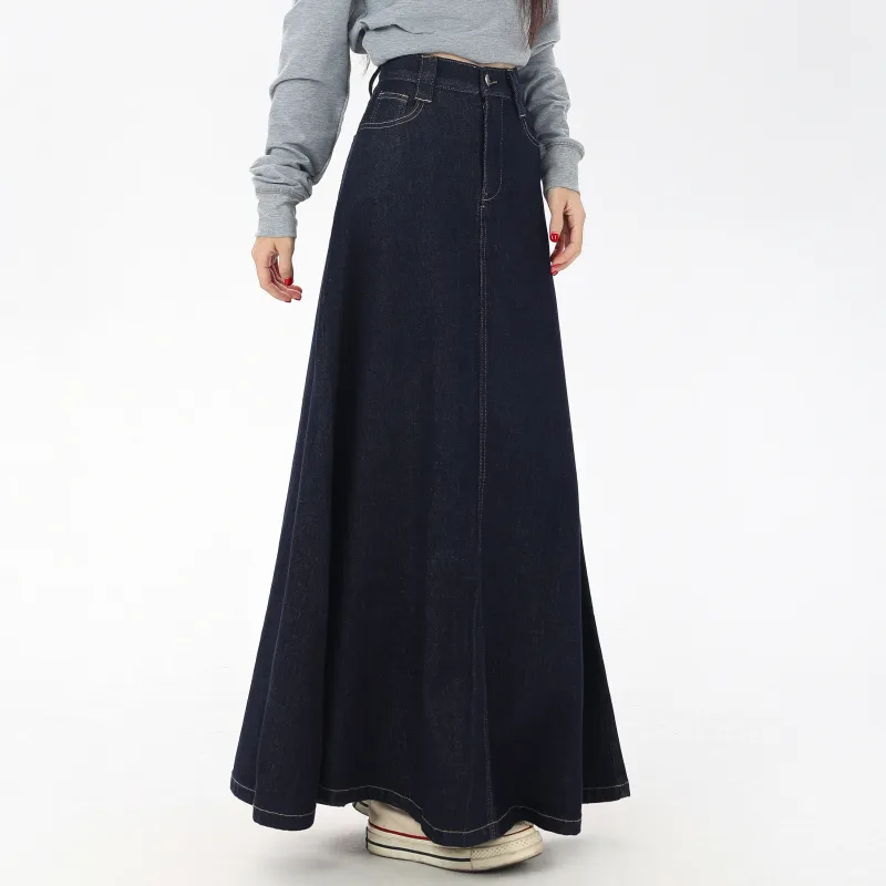 ZAVK Denim Long Skirt Women's Dark Blue-5