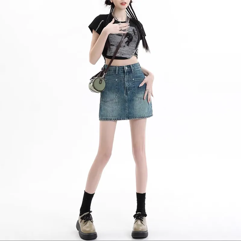 ZAVK Denim Short Skirts Women's Vintage Blue-1