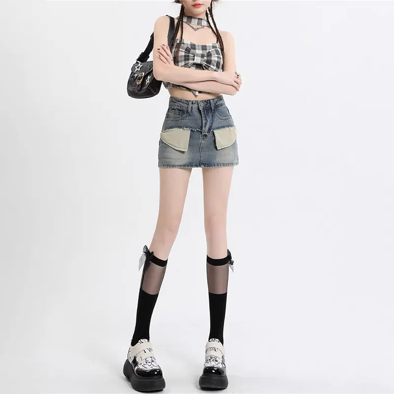 ZAVK Denim Short Skirts Women's Vintage Light Blue-2