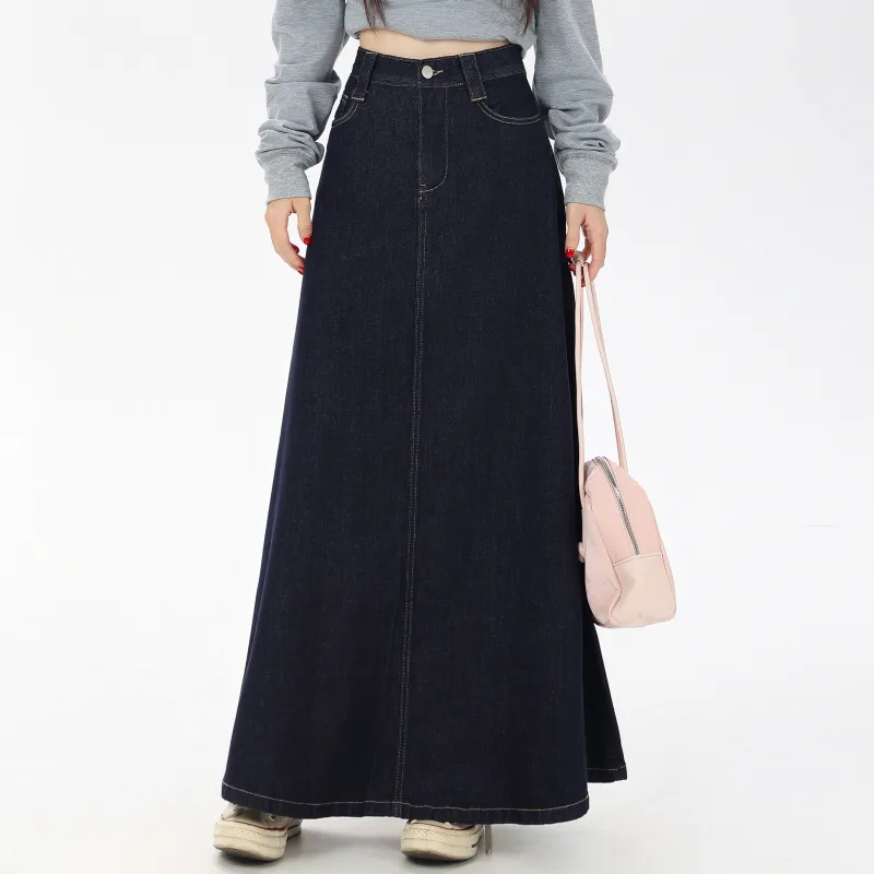 ZAVK Denim Long Skirt Women's Dark Blue-2
