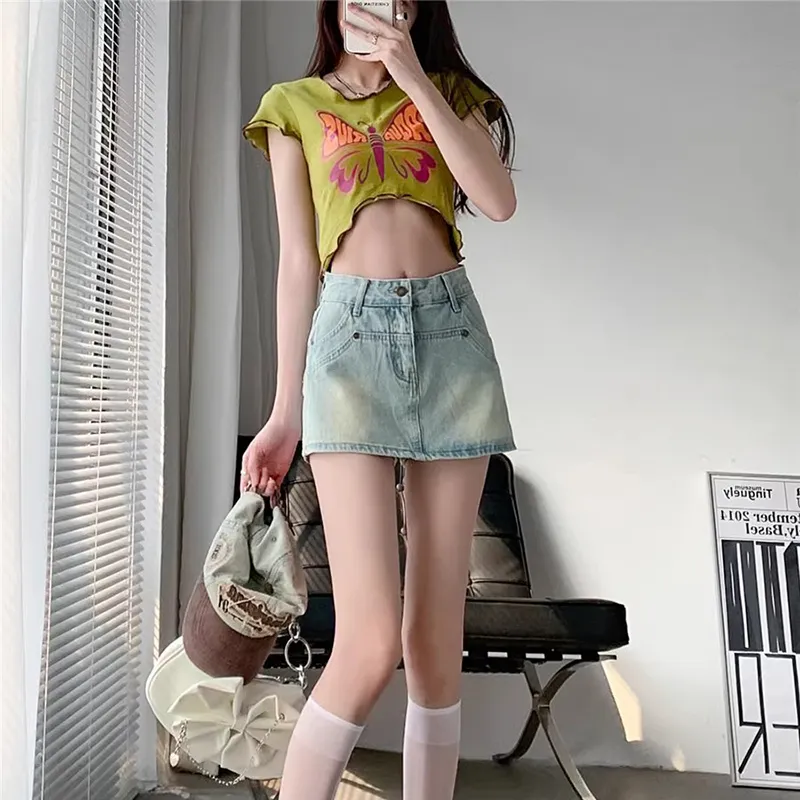 ZAVK Denim Short Skirts Women's Sky Blue-2