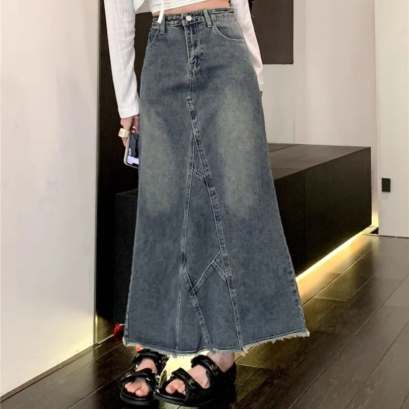 ZAVK Denim Long Skirts Women's Blue-1
