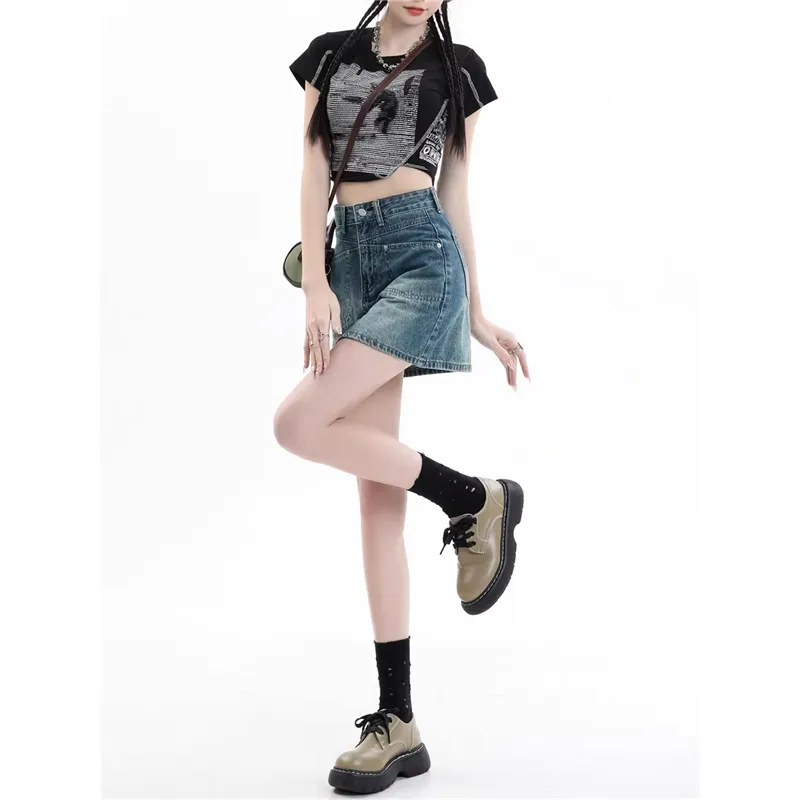 ZAVK Denim Short Skirts Women's Vintage Blue-4