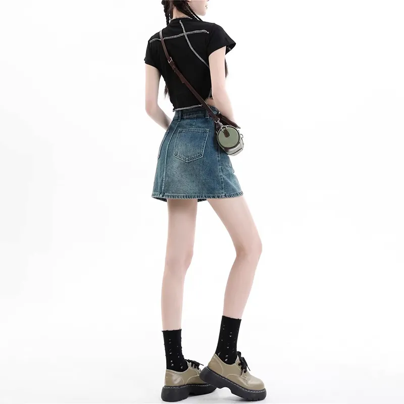 ZAVK Denim Short Skirts Women's Vintage Blue-5