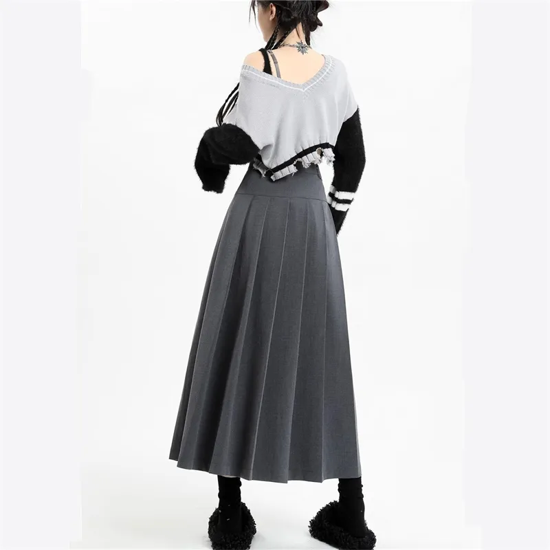 ZAVK Spring And Summer Casual Long Skirts Women's Concrete Gray-4