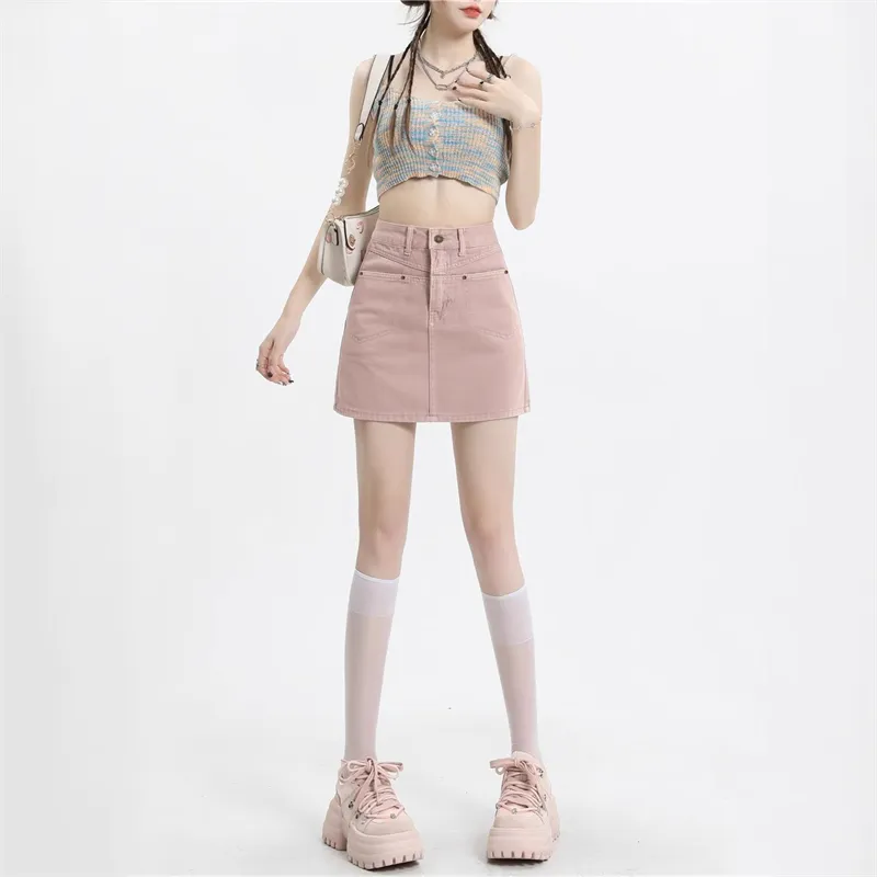 ZAVK Denim Short Skirts Women's Pink-4