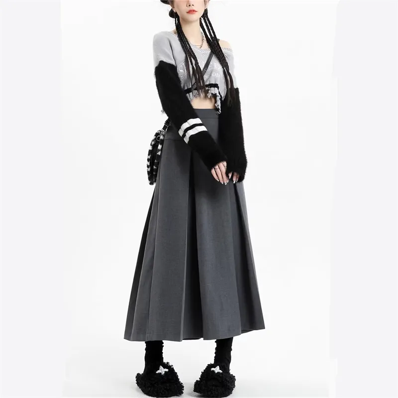 ZAVK Spring And Summer Casual Long Skirts Women's Concrete Gray-2
