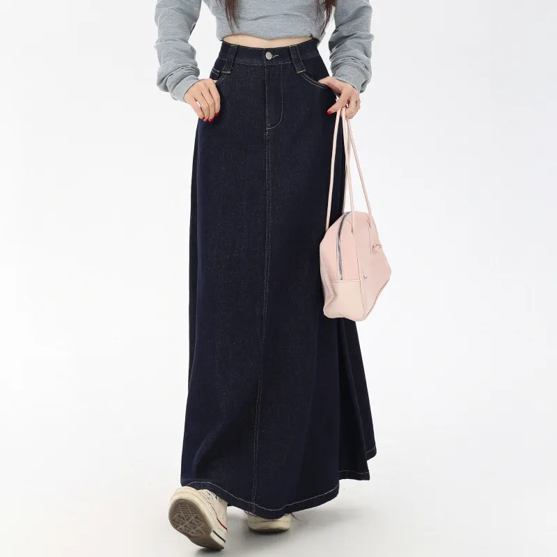 ZAVK Denim Long Skirt Women's Dark Blue-3