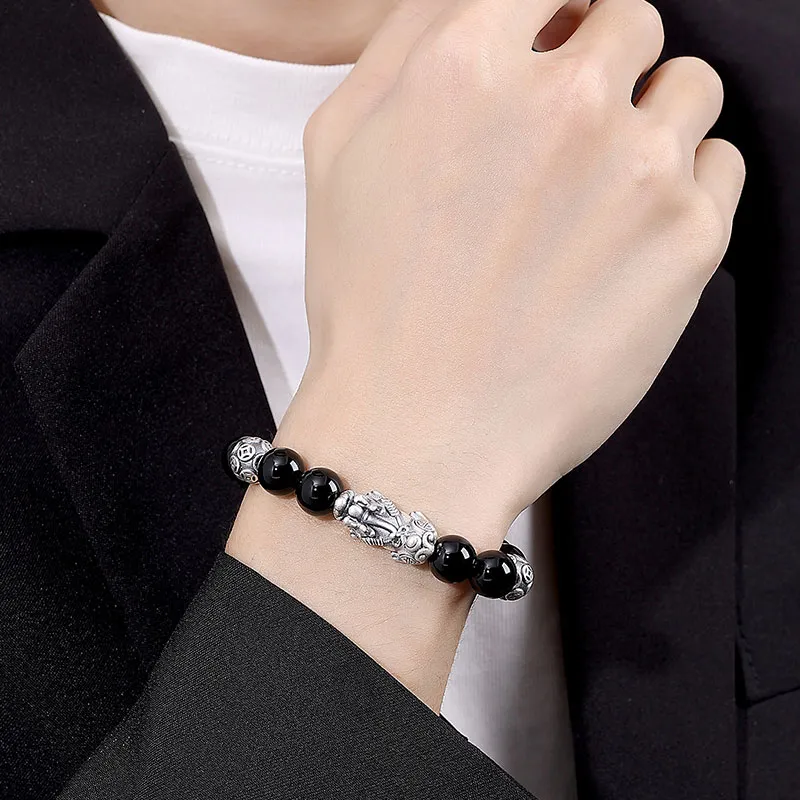 SHENGYALUO Natural Obsidian Bracelets Men's-3