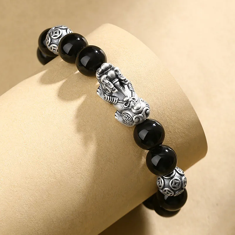SHENGYALUO Natural Obsidian Bracelets Men's-5