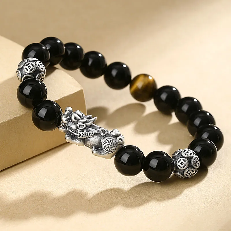 SHENGYALUO Natural Obsidian Bracelets Men's-2