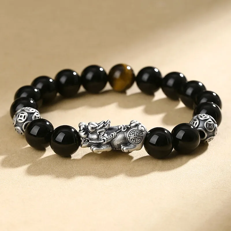 SHENGYALUO Natural Obsidian Bracelets Men's-4