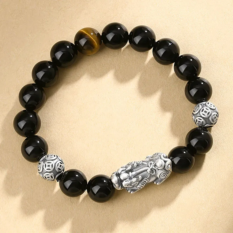 SHENGYALUO Natural Obsidian Bracelets Men's-1