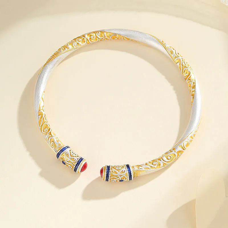 SHENGYALUO 999 Fine Silver Bangles Women's-4