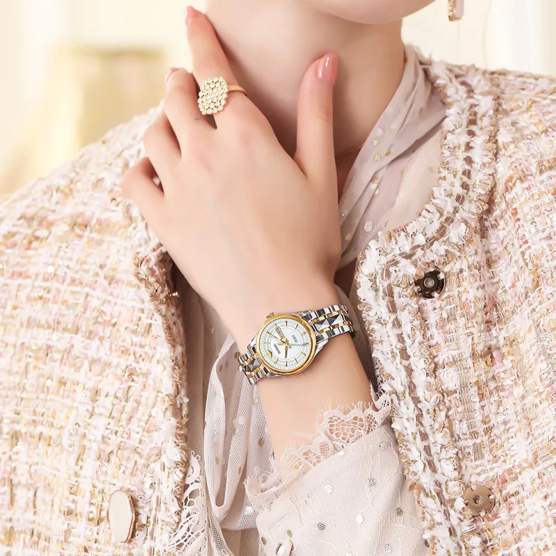 Oupinke Gaias Collection Mechanical Movement Stainless Steel Watchband Watch Women's Watch White Dial-3
