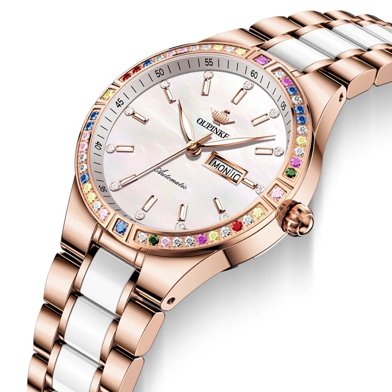 Oupinke Luxury Elegant Women's Watch Mechanical Movement Stainless Steel Watchband Watch Women's Watch White Dial-20
