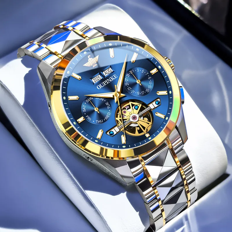 Oupinke Mechanical Movement Stainless Steel Watchband Watch Men's Watches White Dial-8