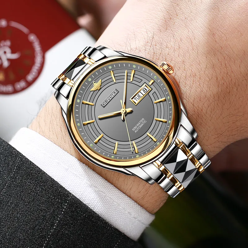 Oupinke Mechanical Movement Stainless Steel Watchband Watch Men's Watches White Dial-14