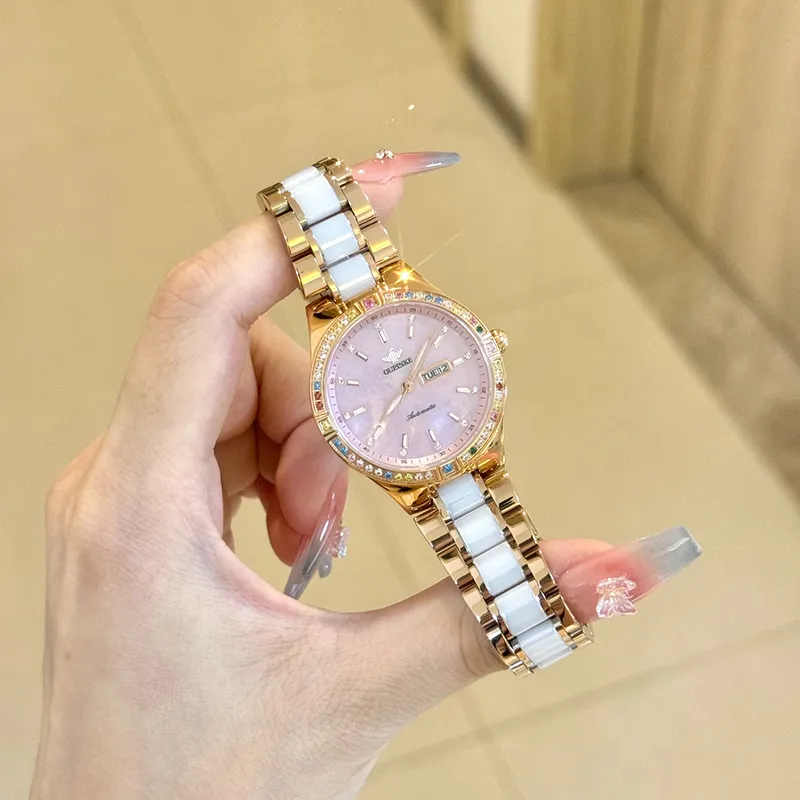 Oupinke Luxury Elegant Women's Watch Mechanical Movement Stainless Steel Watchband Watch Women's Watch White Dial-25