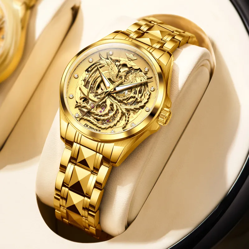 Oupinke Mechanical Movement Stainless Steel Watchband Watch Women's Watch Gold Dial-13