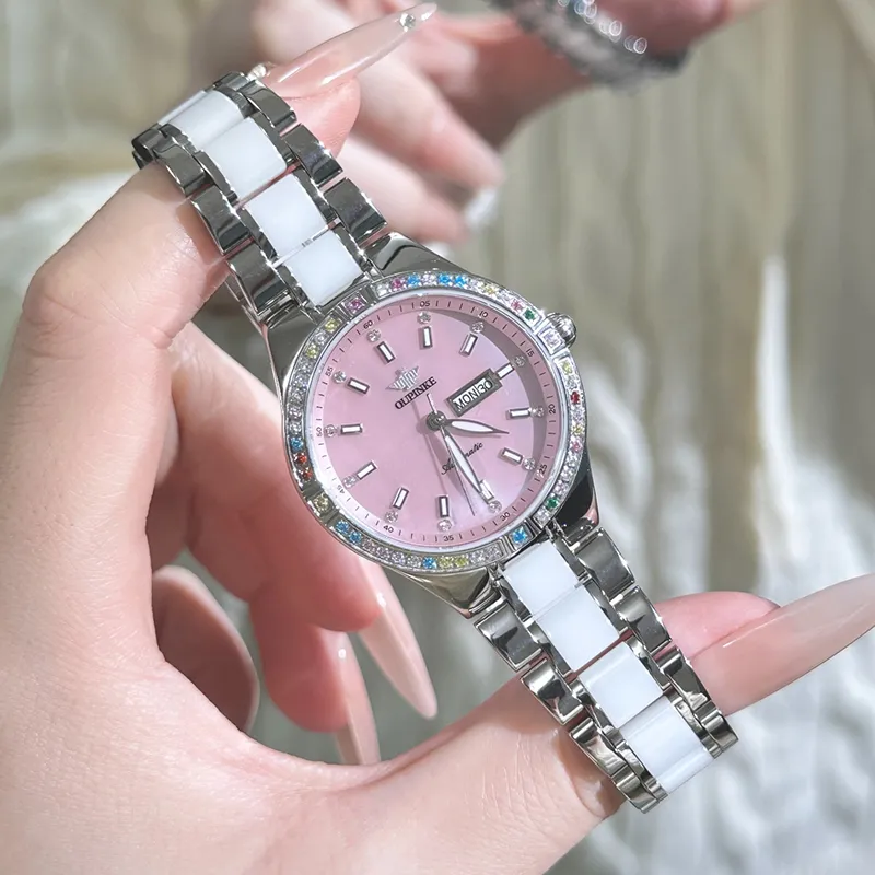 Oupinke Luxury Elegant Women's Watch Mechanical Movement Stainless Steel Watchband Watch Women's Watch White Dial-11