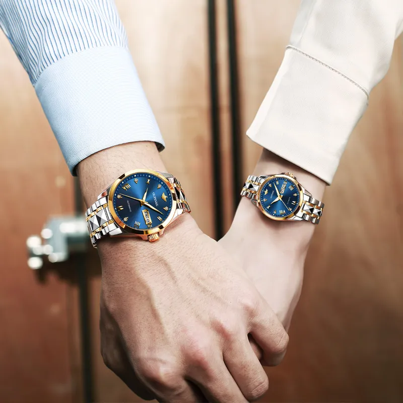 Oupinke Gaias Collection Watch Couple's 1 Pair Mechanical Movement Stainless Steel Watchband Watch Unisex White Dial-13