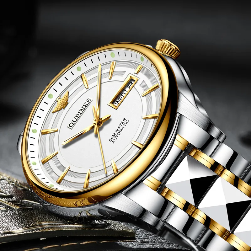 Oupinke Mechanical Movement Stainless Steel Watchband Watch Men's Watches White Dial-3