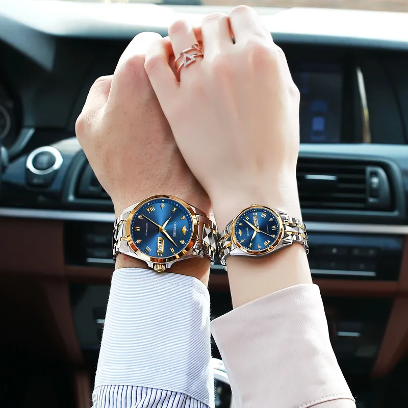 Oupinke Gaias Collection Watch Couple's 1 Pair Mechanical Movement Stainless Steel Watchband Watch Unisex White Dial-14