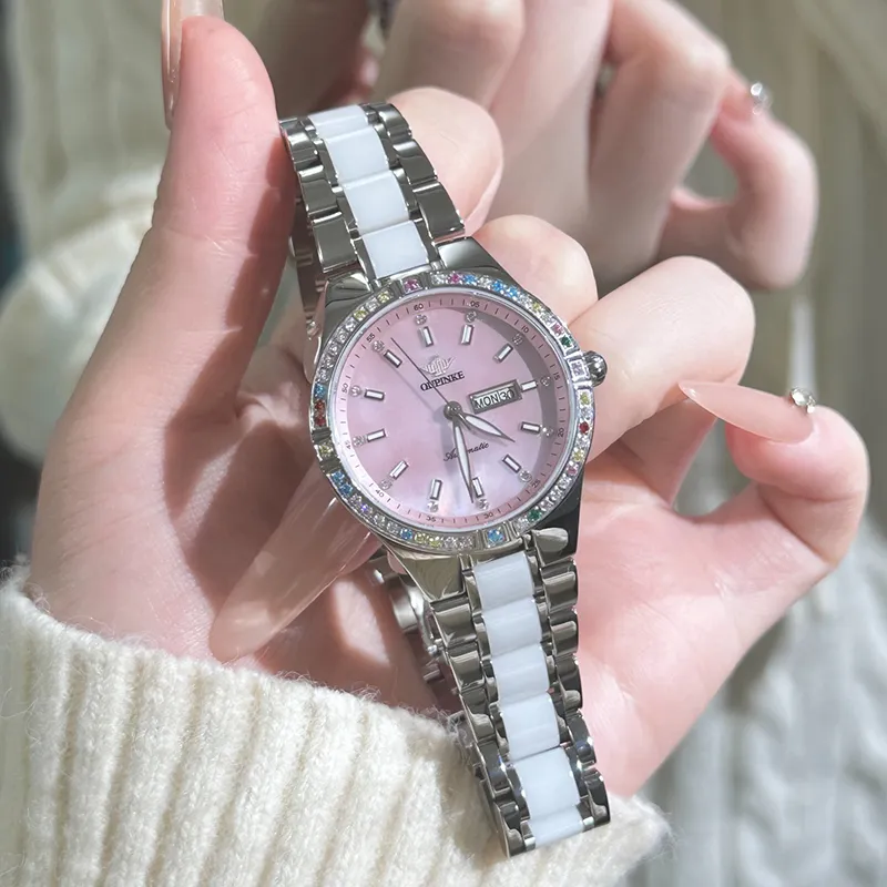 Oupinke Luxury Elegant Women's Watch Mechanical Movement Stainless Steel Watchband Watch Women's Watch White Dial-12