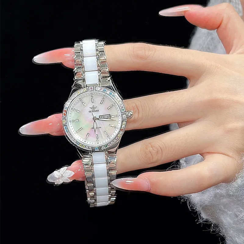 Oupinke Luxury Elegant Women's Watch Mechanical Movement Stainless Steel Watchband Watch Women's Watch White Dial-1