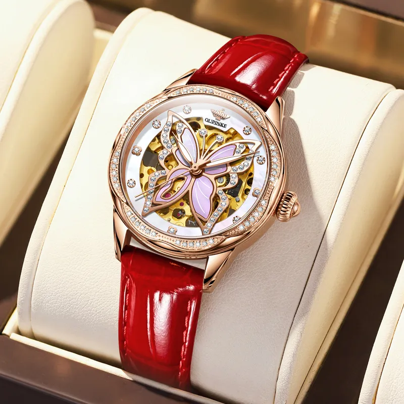 Oupinke AIR-BORN Collection Ceramic Rhinestone-Embellished Mechanical Movement Watch Women's Watch White Dial-12