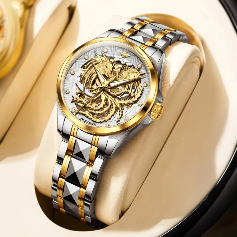 Oupinke Mechanical Movement Stainless Steel Watchband Watch Women's Watch Gold Dial-6