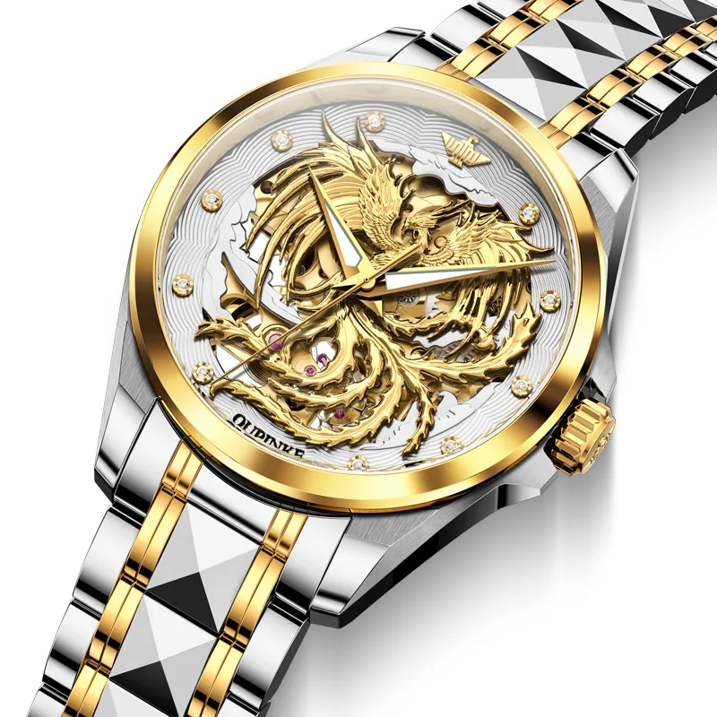 Oupinke Mechanical Movement Stainless Steel Watchband Watch Women's Watch Gold Dial-1