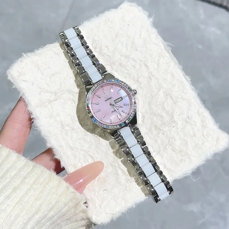 Oupinke Luxury Elegant Women's Watch Mechanical Movement Stainless Steel Watchband Watch Women's Watch White Dial-9