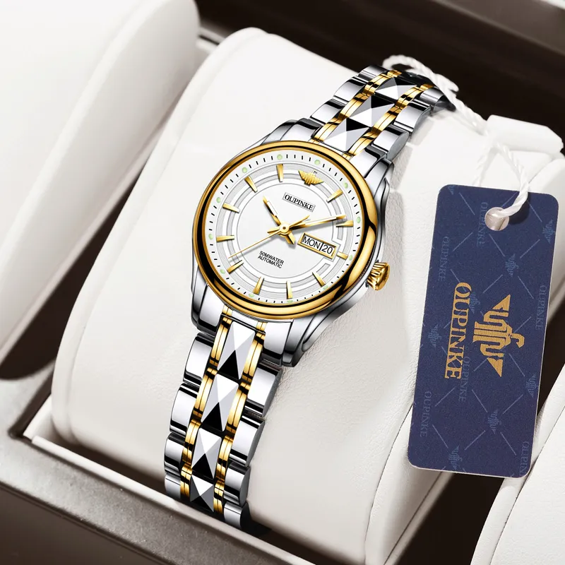 Oupinke Gaias Collection Mechanical Movement Stainless Steel Watchband Watch Women's Watch White Dial-4