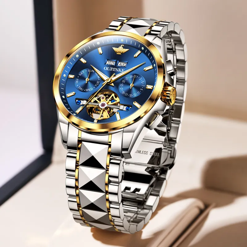 Oupinke Mechanical Movement Stainless Steel Watchband Watch Men's Watches White Dial-9