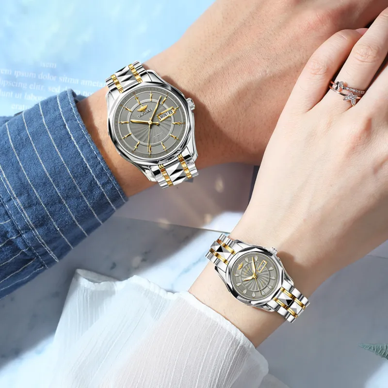 Oupinke Watch Couple's 1 Pair Mechanical Movement Stainless Steel Watchband Watch Unisex White Dial-7